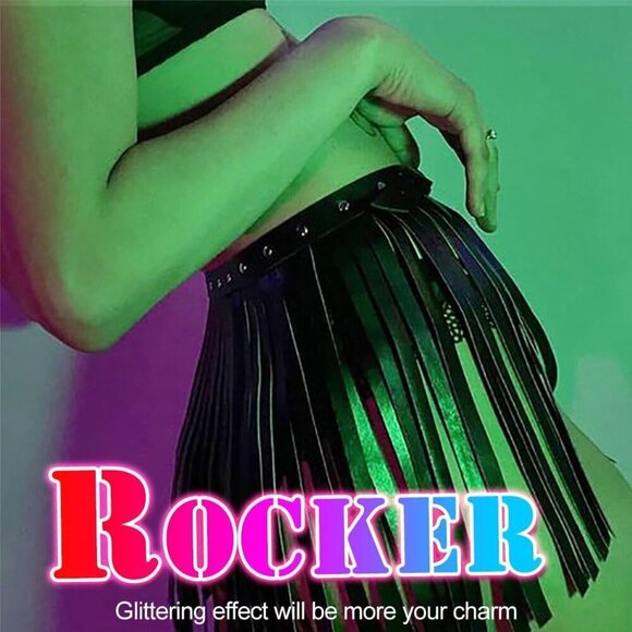 ?Women Black Fringe Belt Tassel Leather Skirt Body Harness Gothic Rave Outfits main image 7
